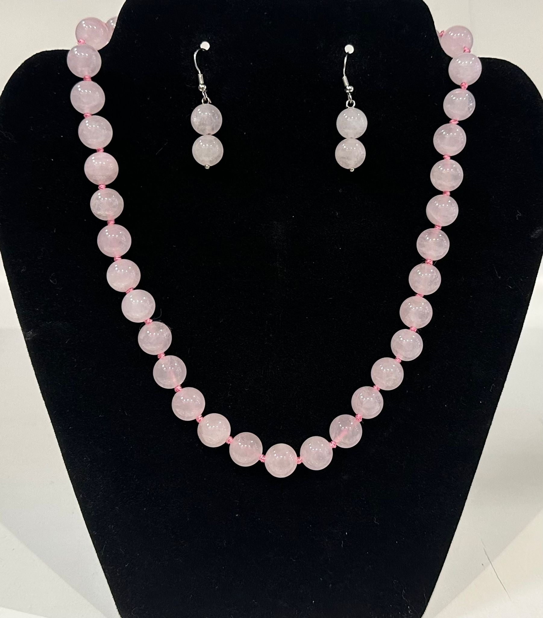 Set colier cu cercei din cuart roz